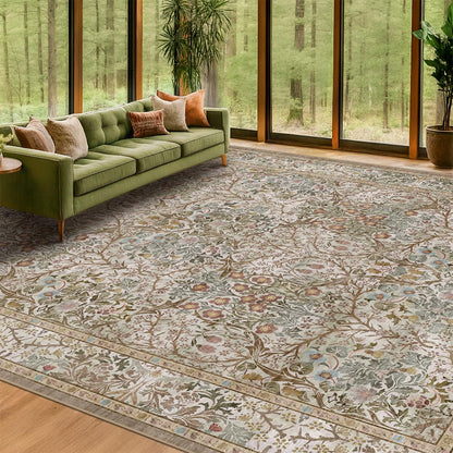 Vintage Washable Area Rug with Non-Slip Low Pile Design for Home Decor