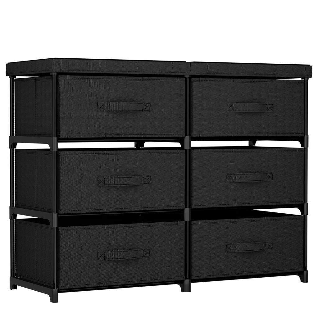 Metal Frame Storage Dresser with Fabric Drawers and Wood Top Shelf