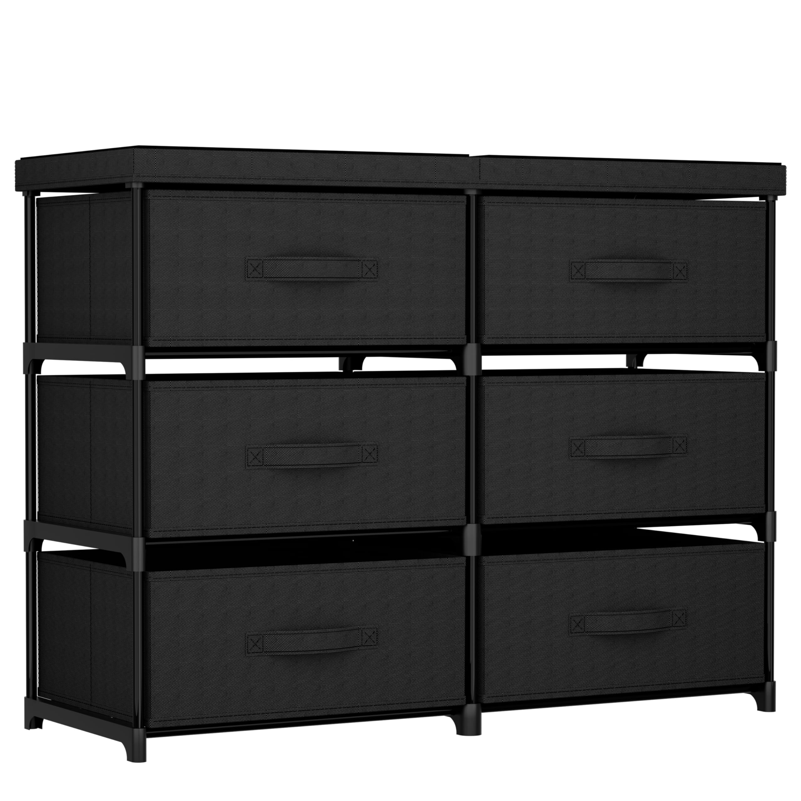 Metal Frame Storage Dresser with Fabric Drawers and Wood Top Shelf