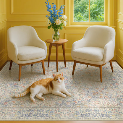 Vintage Washable Area Rug with Non-Slip Low Pile Design for Home Decor