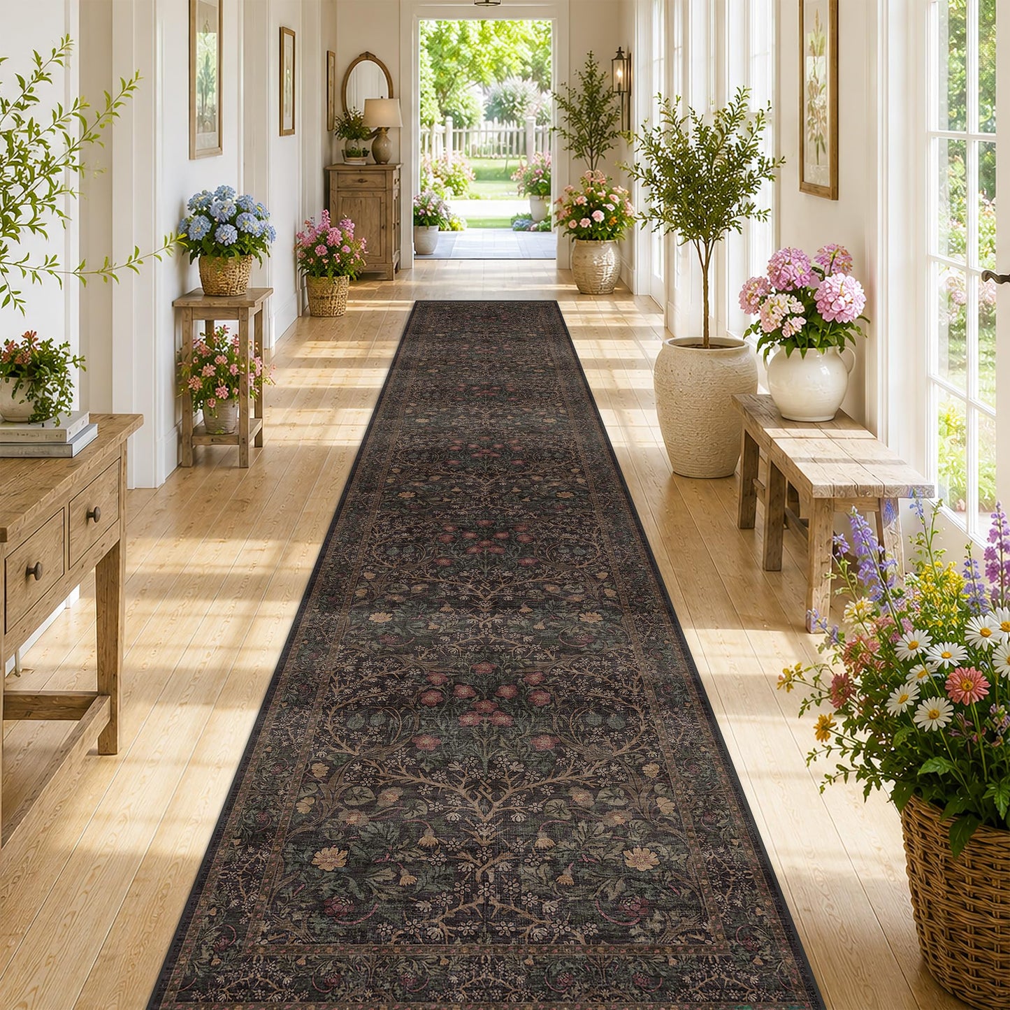 Vintage Washable Area Rug with Non-Slip Low Pile Design for Home Decor