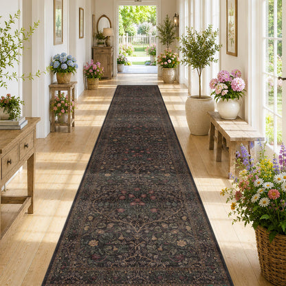 Vintage Washable Area Rug with Non-Slip Low Pile Design for Home Decor