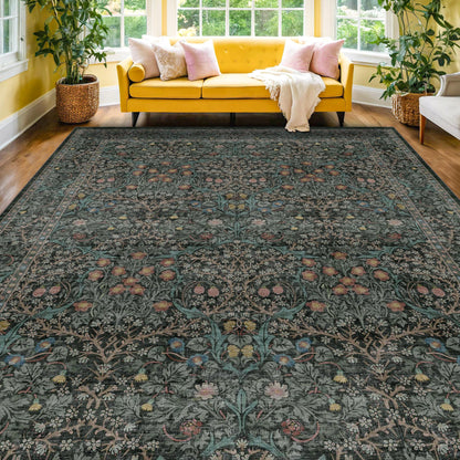 Vintage Washable Area Rug with Non-Slip Low Pile Design for Home Decor