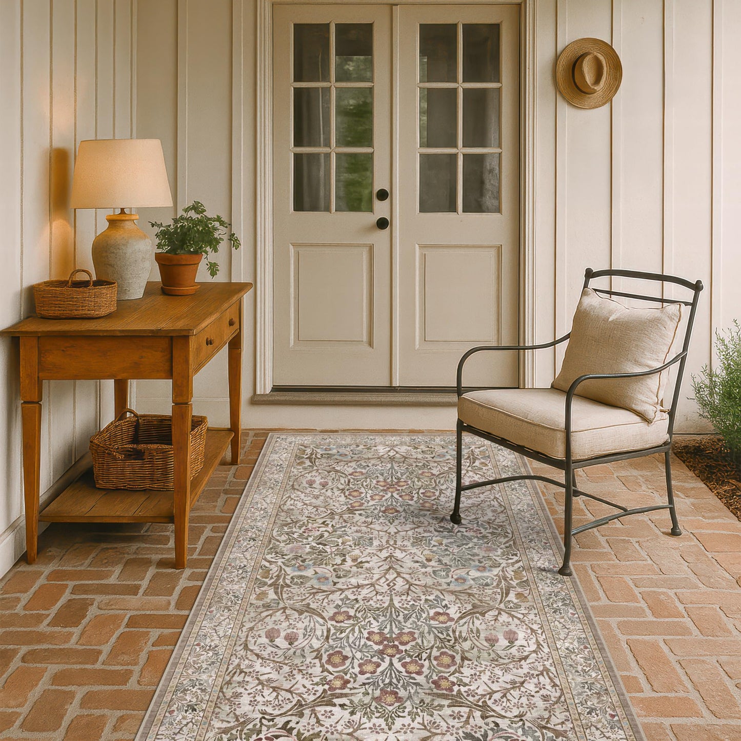 Vintage Washable Area Rug with Non-Slip Low Pile Design for Home Decor