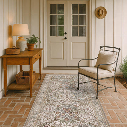 Vintage Washable Area Rug with Non-Slip Low Pile Design for Home Decor