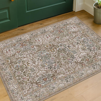 Vintage Washable Area Rug with Non-Slip Low Pile Design for Home Decor