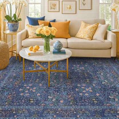 Vintage Washable Area Rug with Non-Slip Low Pile Design for Home Decor