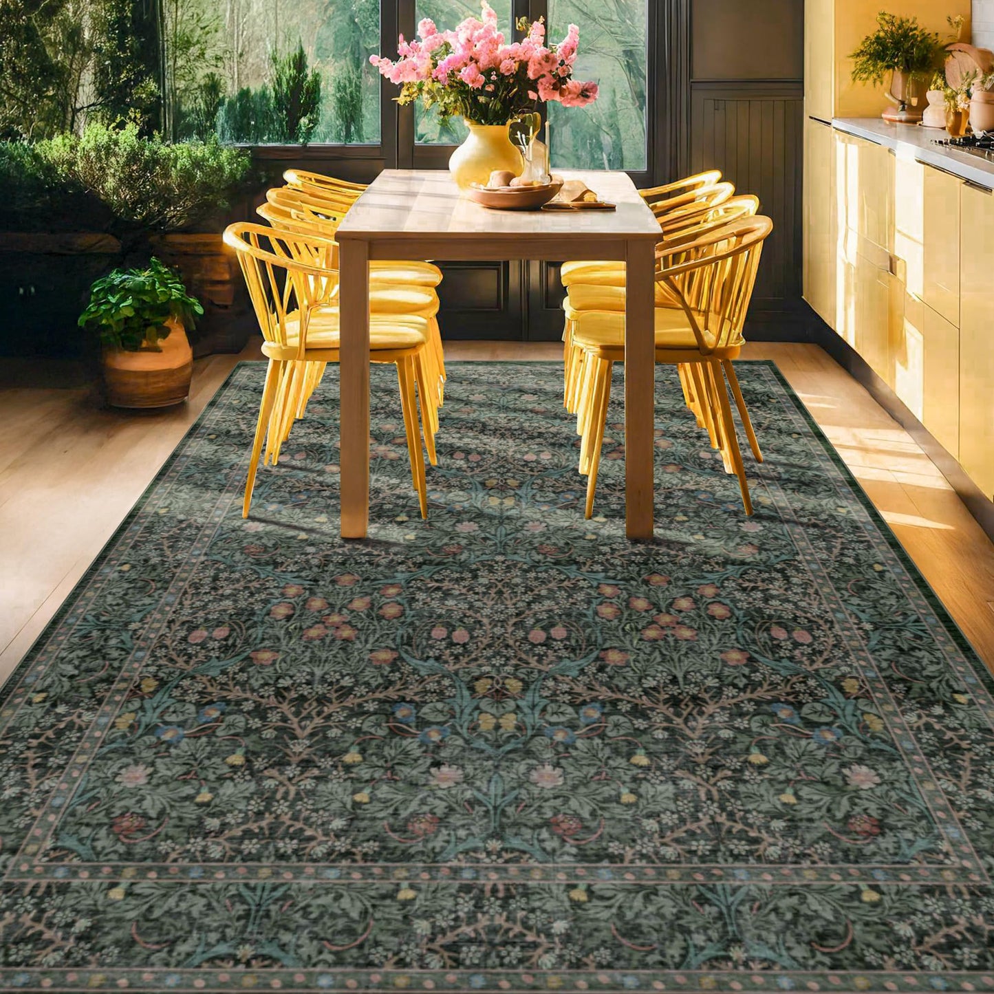 Vintage Washable Area Rug with Non-Slip Low Pile Design for Home Decor
