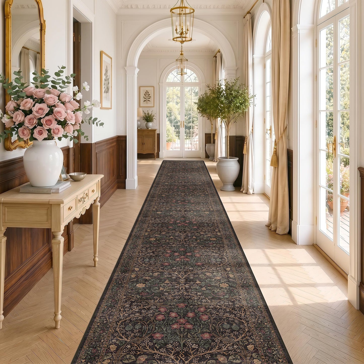 Vintage Washable Area Rug with Non-Slip Low Pile Design for Home Decor
