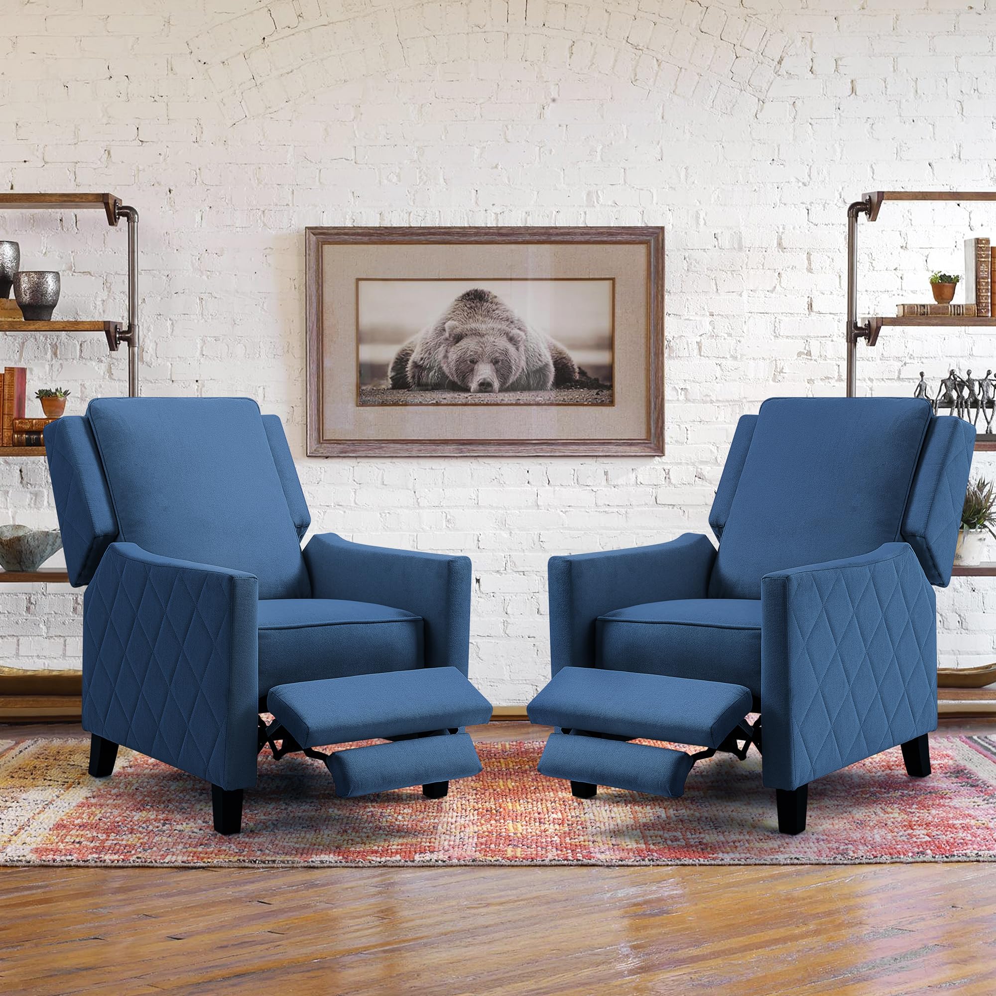 Mid Century Push Back Recliner Accent Chair with Wingback Design