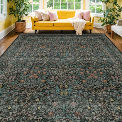 Vintage Washable Area Rug with Non-Slip Low Pile Design for Home Decor