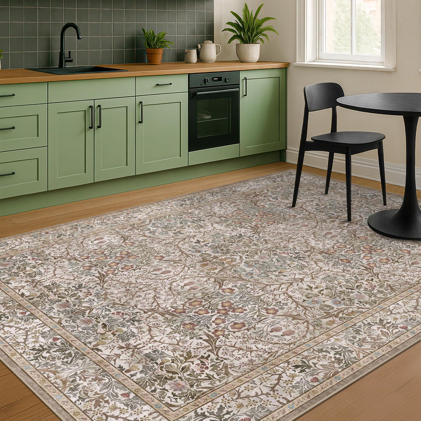 Vintage Washable Area Rug with Non-Slip Low Pile Design for Home Decor