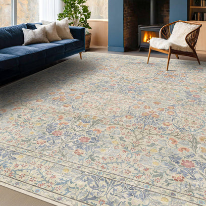 Vintage Washable Area Rug with Non-Slip Low Pile Design for Home Decor