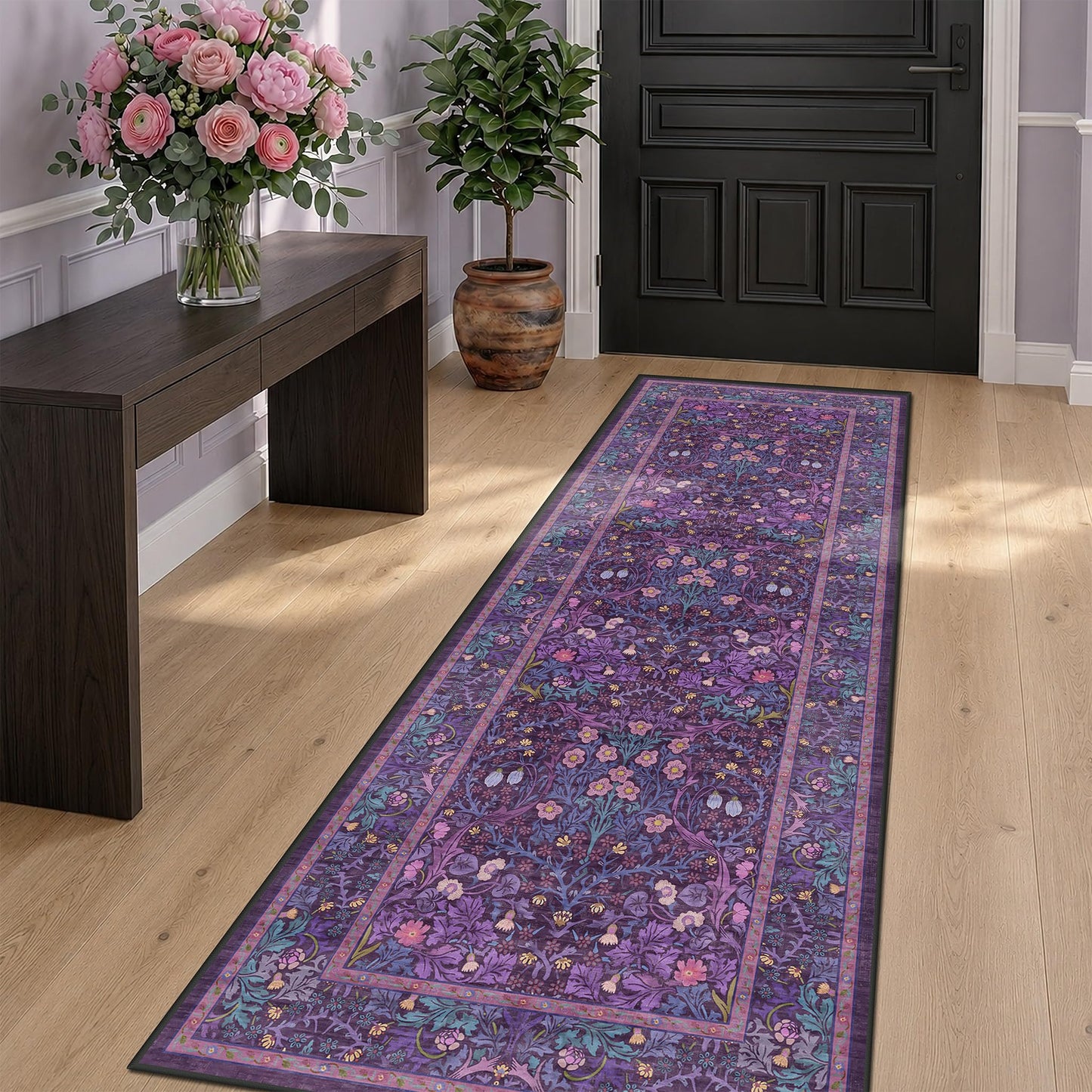 Vintage Washable Area Rug with Non-Slip Low Pile Design for Home Decor