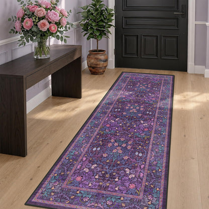 Vintage Washable Area Rug with Non-Slip Low Pile Design for Home Decor