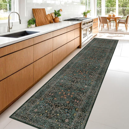 Vintage Washable Area Rug with Non-Slip Low Pile Design for Home Decor