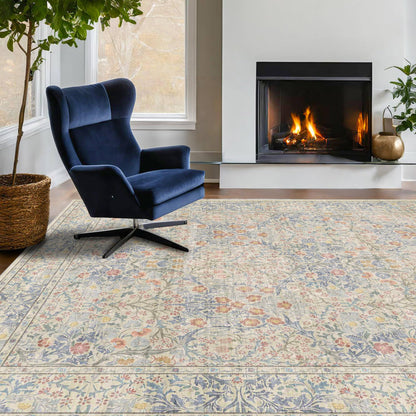 Vintage Washable Area Rug with Non-Slip Low Pile Design for Home Decor