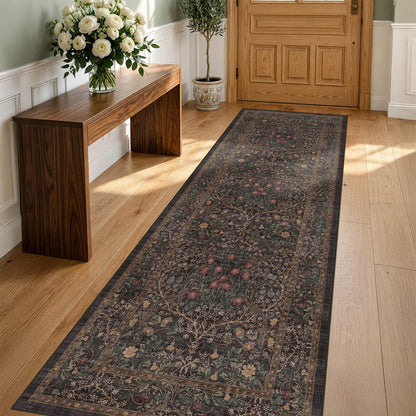 Vintage Washable Area Rug with Non-Slip Low Pile Design for Home Decor