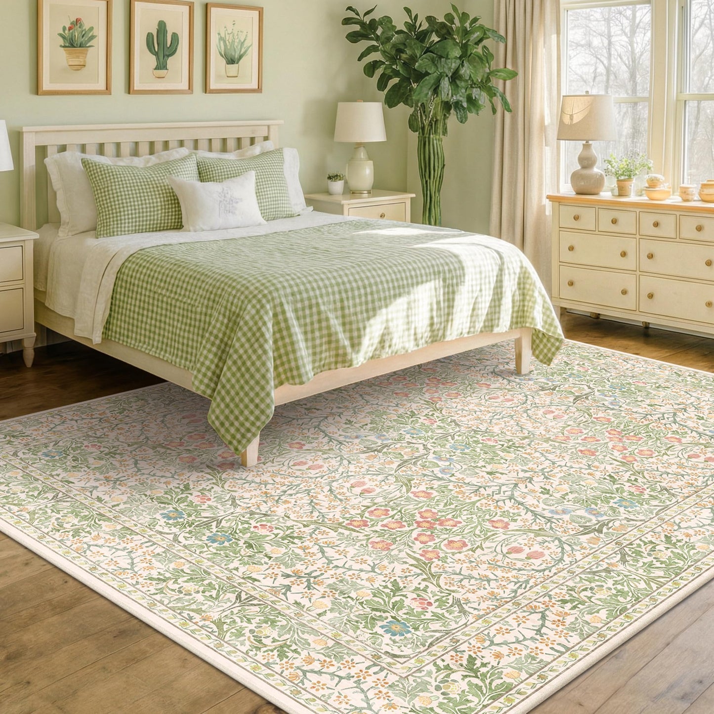 Vintage Washable Area Rug with Non-Slip Low Pile Design for Home Decor