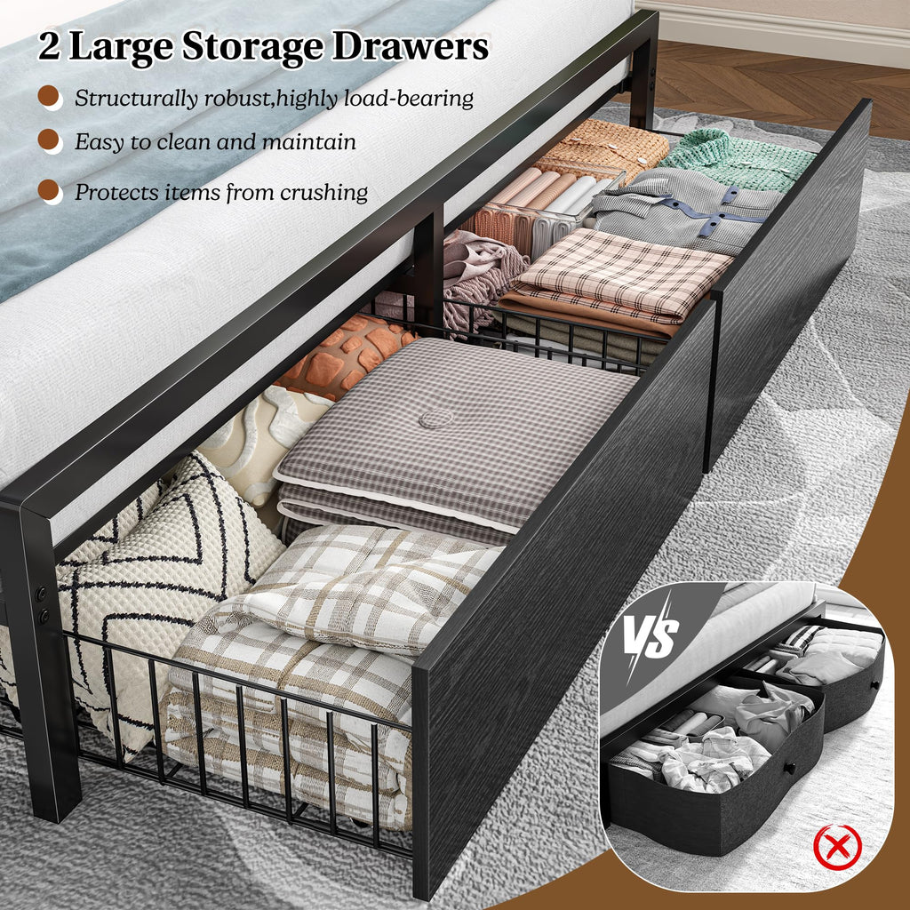 Metal Wood Platform Bed Frame with Headboard & Heavy Duty Support Slats