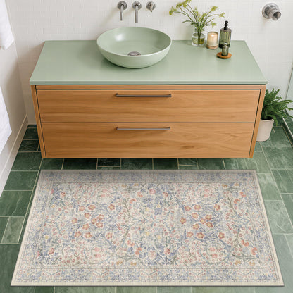Vintage Washable Area Rug with Non-Slip Low Pile Design for Home Decor