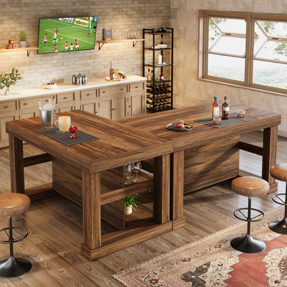 Farmhouse Kitchen Island with Storage Shelves and Large Worktop