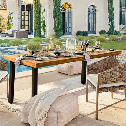 Acacia Wood Dining Table with Iron Legs for Indoor & Outdoor Spaces