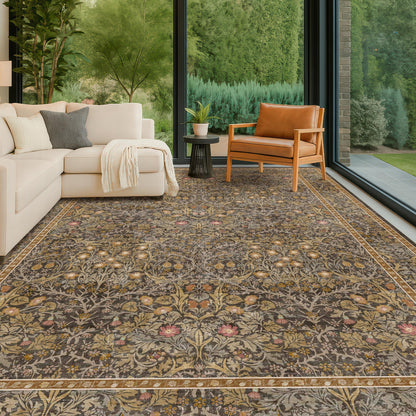 Vintage Washable Area Rug with Non-Slip Low Pile Design for Home Decor