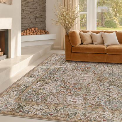Vintage Washable Area Rug with Non-Slip Low Pile Design for Home Decor