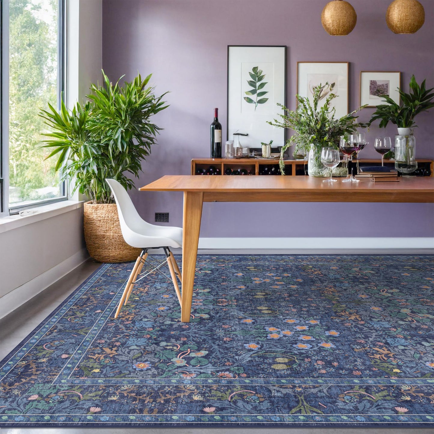 Vintage Washable Area Rug with Non-Slip Low Pile Design for Home Decor