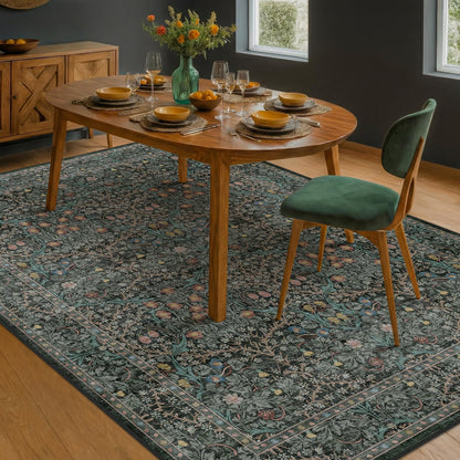 Vintage Washable Area Rug with Non-Slip Low Pile Design for Home Decor