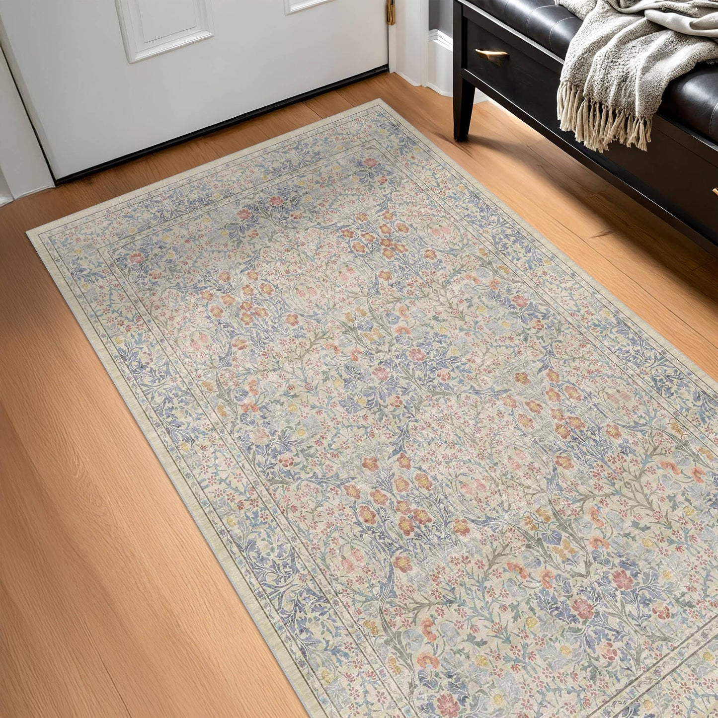 Vintage Washable Area Rug with Non-Slip Low Pile Design for Home Decor