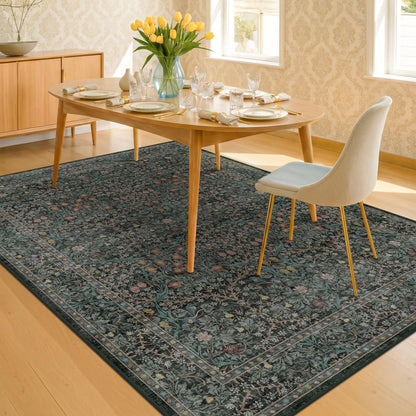 Vintage Washable Area Rug with Non-Slip Low Pile Design for Home Decor