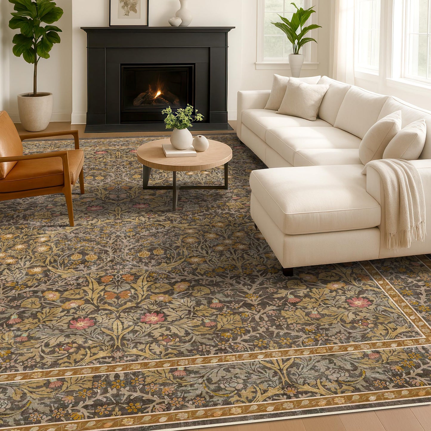Vintage Washable Area Rug with Non-Slip Low Pile Design for Home Decor