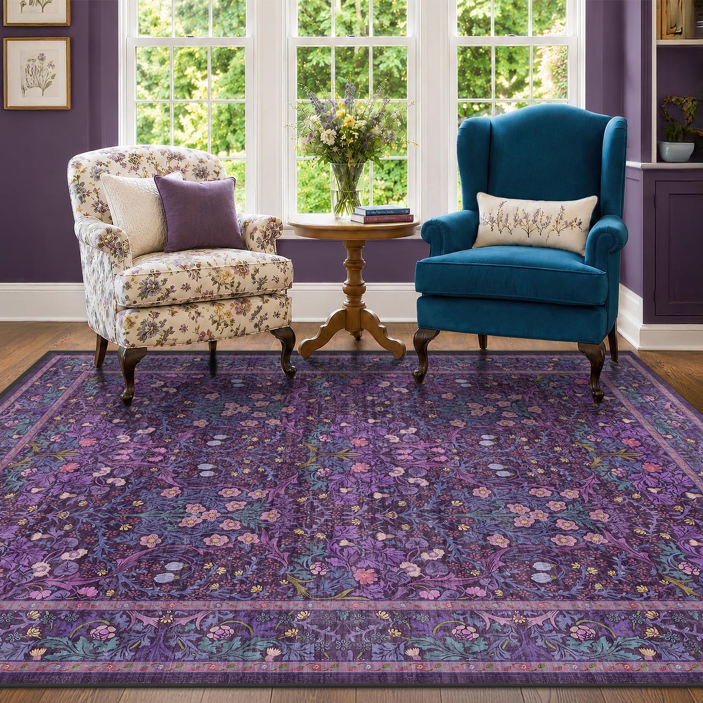 Vintage Washable Area Rug with Non-Slip Low Pile Design for Home Decor