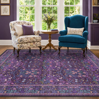 Vintage Washable Area Rug with Non-Slip Low Pile Design for Home Decor