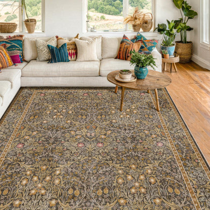 Vintage Washable Area Rug with Non-Slip Low Pile Design for Home Decor