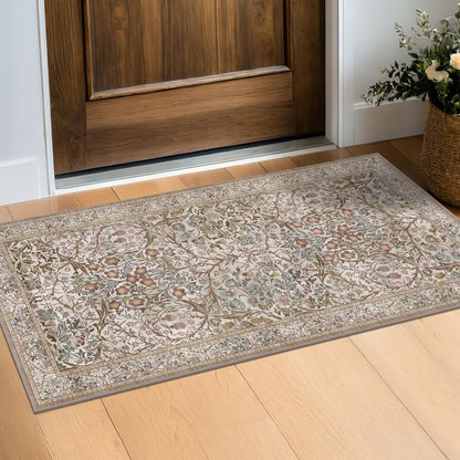 Vintage Washable Area Rug with Non-Slip Low Pile Design for Home Decor