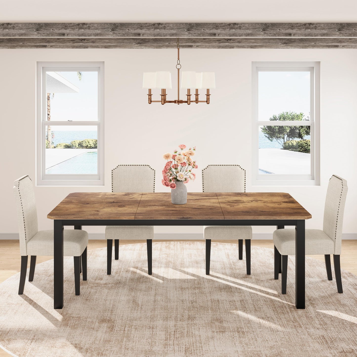 Industrial Dining Table with Metal Frame for Dining Room & Office Spaces
