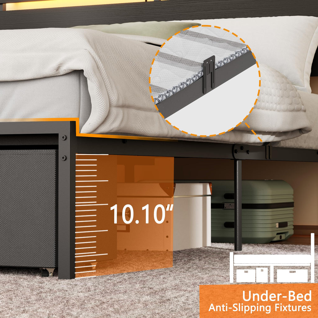 Forestell Bed Frame with Headboard, Platform Bed with 4 Storage Drawers