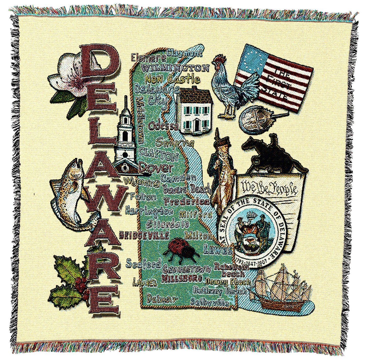Cotton State Tapestry Throw Blanket with Decorative Home Accent Design