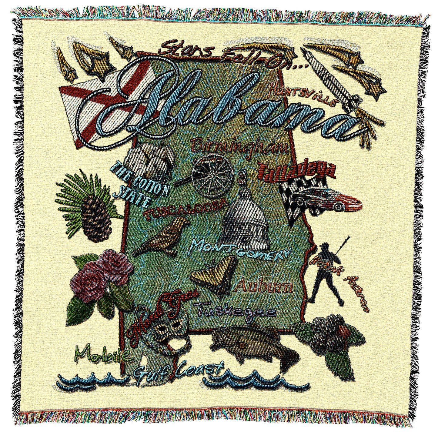 Cotton State Tapestry Throw Blanket with Decorative Home Accent Design
