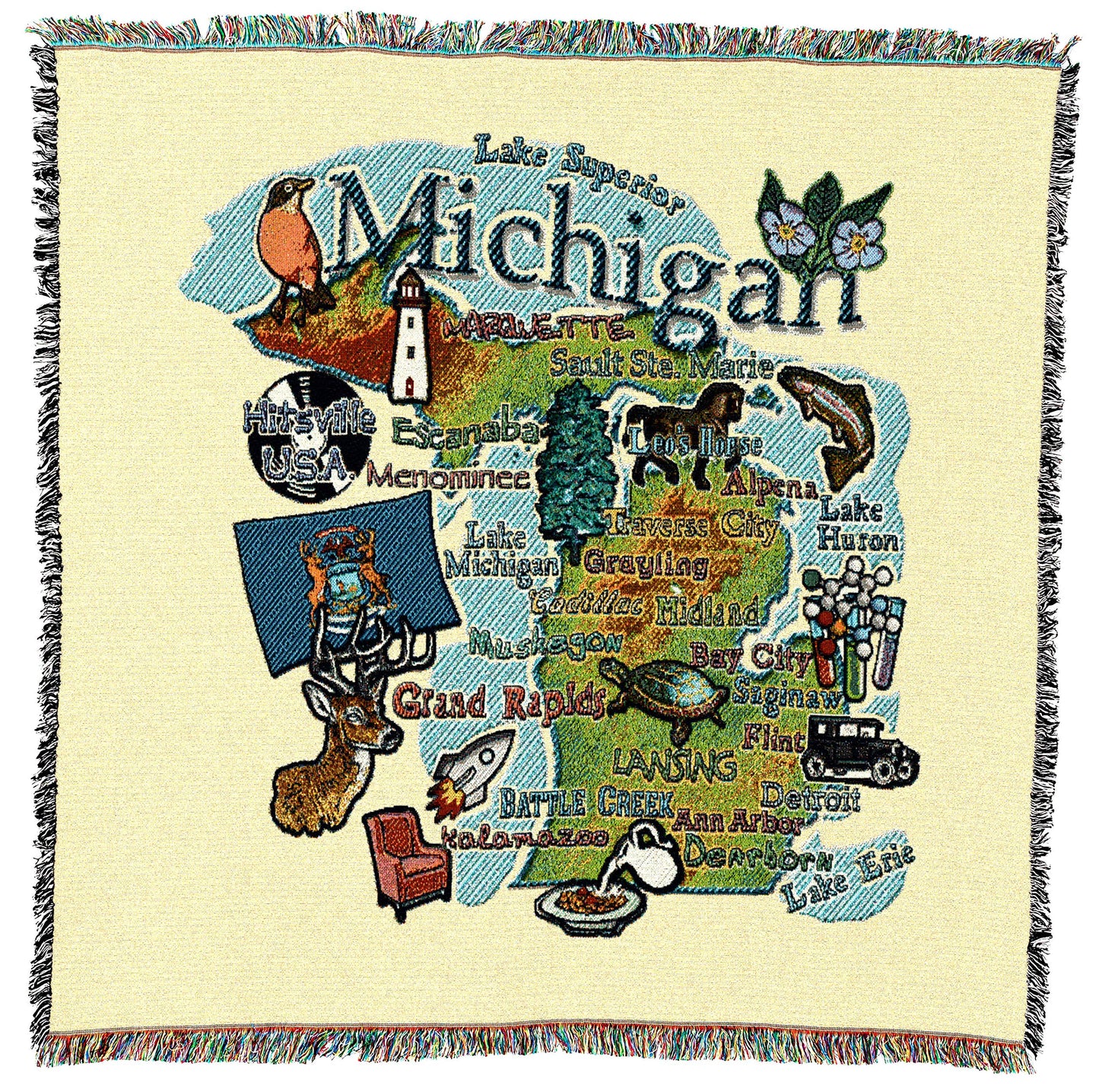 Cotton State Tapestry Throw Blanket with Decorative Home Accent Design